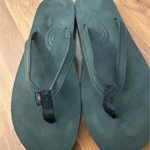 Rainbow Black Leather Flip Flops